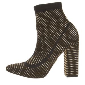 Tamara Mellon Black Suede Gold Studded Sock Ankle Booties Size 38.5 8.5